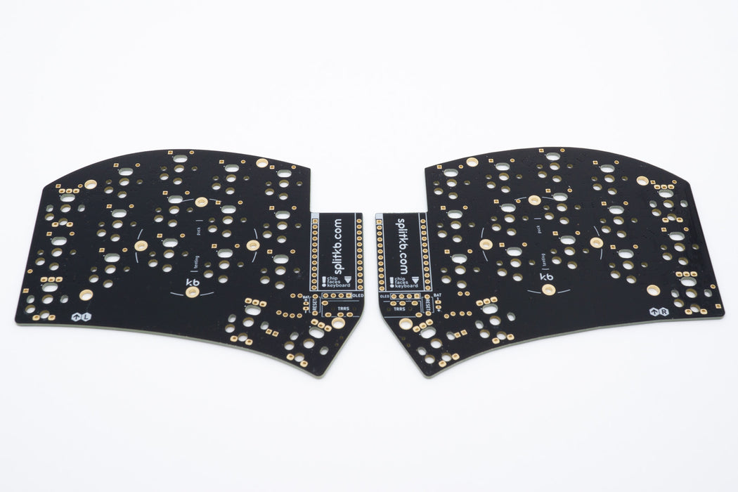The Aurora Sweep PCBs, Kailh Choc hotswap version in black, from the front side.