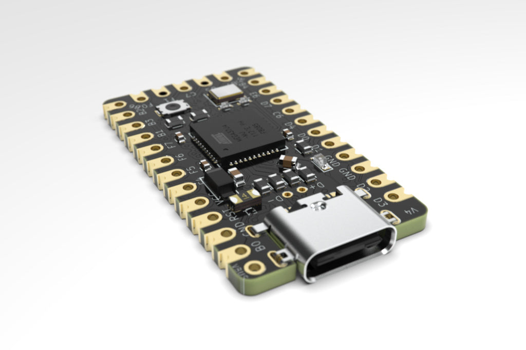 A render showing the top side of the Elite C revision 4, with mid mounted USB C jack.