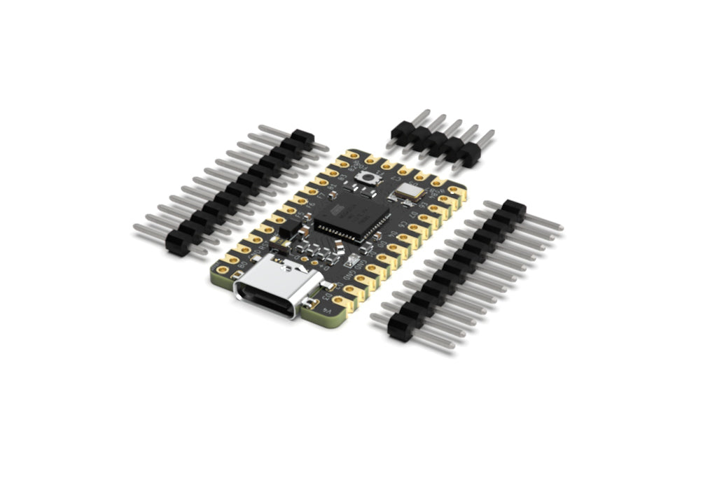A render showing the top side of the Elite C revision 4, with header pins next to it.