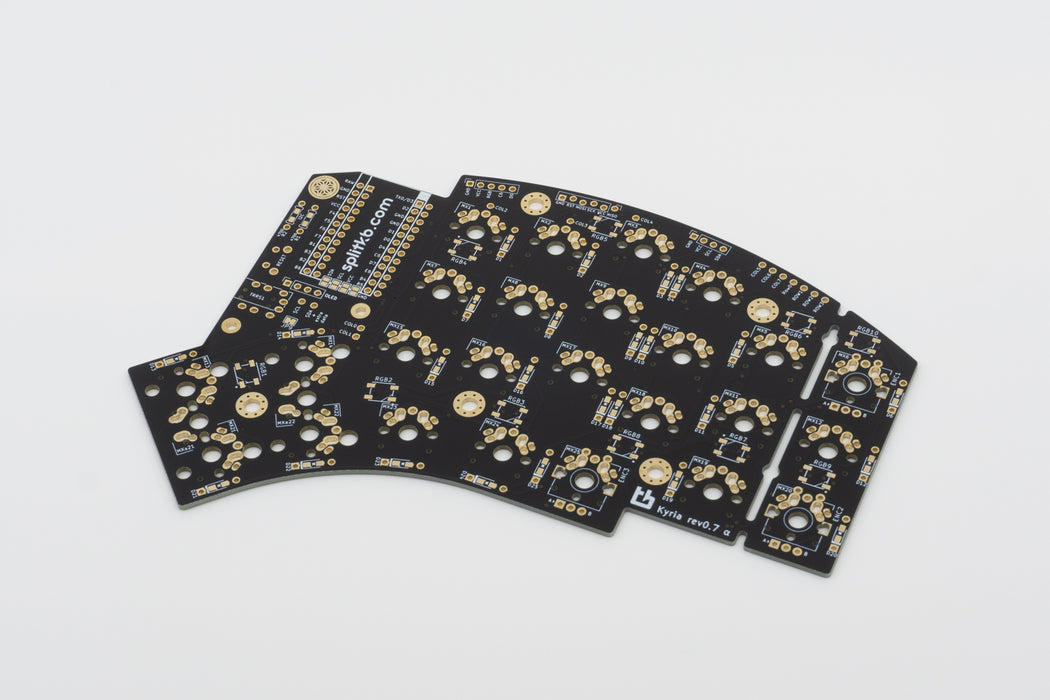 A single Kyria PCB, flipped over.