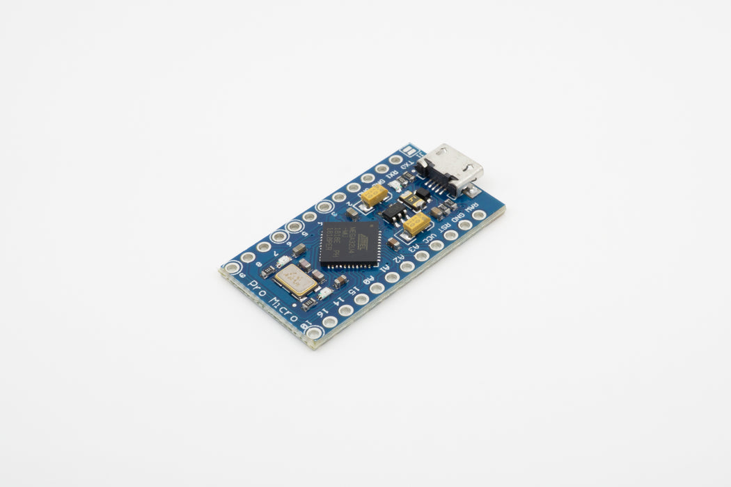 The top of a Pro Micro, showing its components and its Micro USB jack.