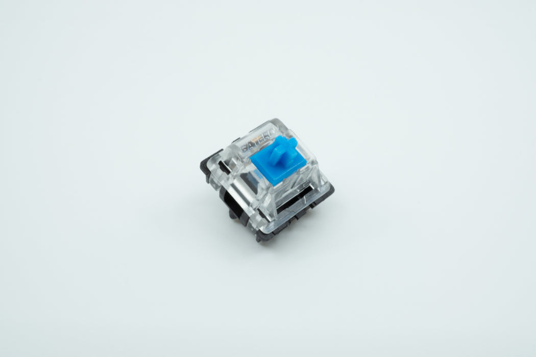 A macro photo of the Gateron Blue switch.