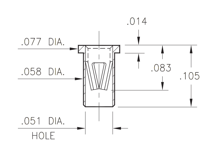 A technical drawing of the Mill Max 7305 hot swap socket, showing its dimensions.